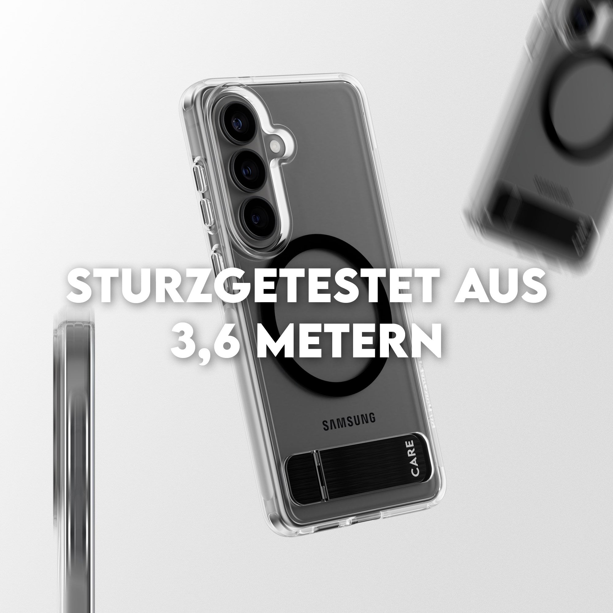 CARE™ by PanzerGlass® Urban Explorer Case Transparent m. Schwarz Kickstand & Qi Samsung Galaxy S26+